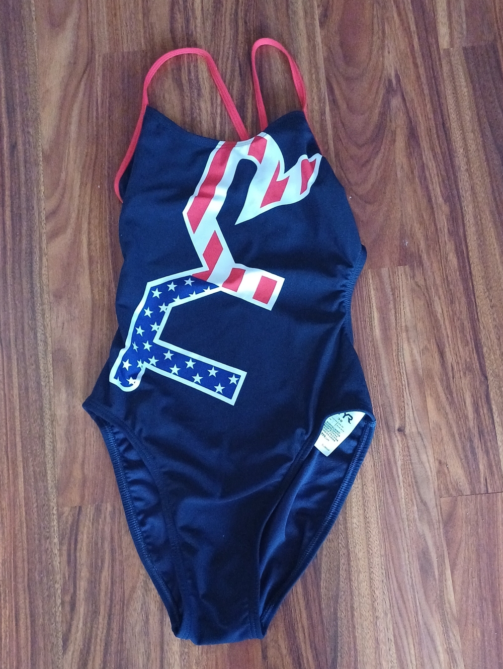TYR Navy One-Piece Swimsuit with Red and White Star Stripe Graphic